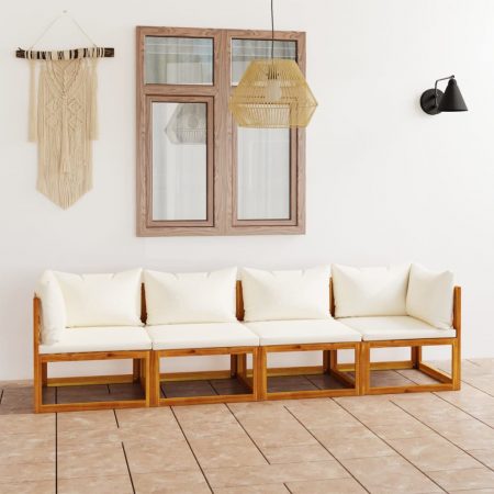 3057639  4-Seater Garden Sofa with Cushion Cream Solid Acacia Wood  (2x311857)