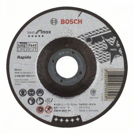 Bosch Accessories 2608603493 2608603493 Disco da taglio con centro depresso 125 mm 22.23 mm 1 pz.