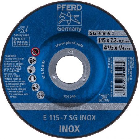 PFERD 62211623 Sg Inox Disco di sgrossatura con centro depresso 115 mm 22.23 mm 10 pz.