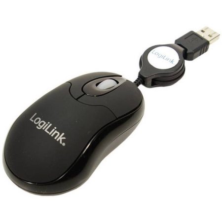 LogiLink ID0016 Mouse USB Ottico Nero 3 Tasti 800 dpi Cavo retrattile