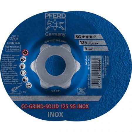 PFERD 64186125 Cc-Grind-Solid Sg Inox Disco di sgrossatura con centro depresso 125 mm 22.23 mm 10 pz.