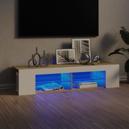 Mobile Porta TV con Luci LED Bianco e Rovere Sonoma 135x39x30cm