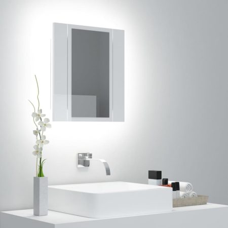 Armadietto a Specchio con Luci LED Bianco Lucido 40x12x45 cm