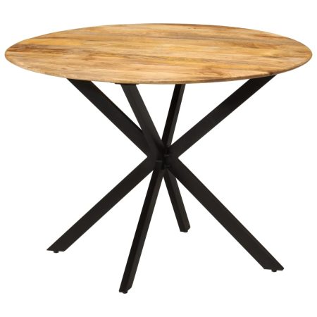 Tavolo da Pranzo Ø110x78cm in Legno Massello di Mango e Acciaio