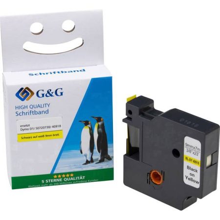 Cassetta nastro G&G 15567 Compatibile sostituisce DYMO 40918 Colore Nastro: Giallo Colore carattere: Nero 9 mm 7 m