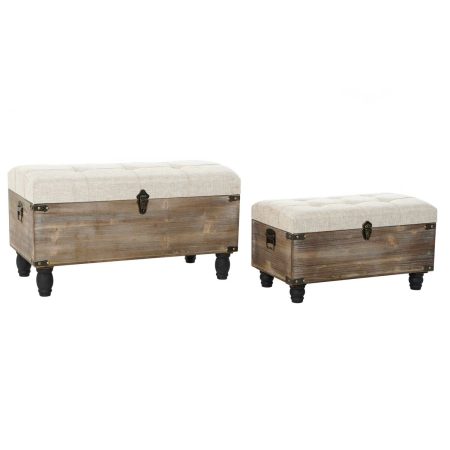 Cassapanca DKD Home Decor 2 Pezzi Beige Legno Poliestere (80 x 40 x 44 cm) Made in Italy Global Shipping