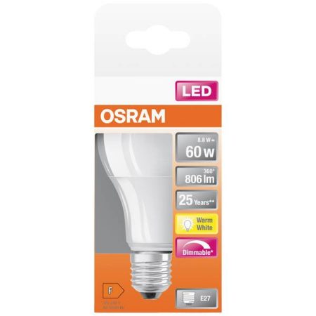 OSRAM 4058075433861 LED (monocolore) ERP F (A - G) E27 Forma di bulbo 8.8 W = 60 W Bianco caldo (Ø x L) 60 mm x 105 mm 1
