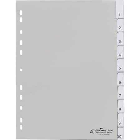 Durable 6441 Divisore DIN A4 1-10 Polipropilene Bianco 10 schede con inserti cavalierini