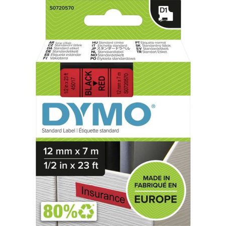Cassetta nastro DYMO D1 45017 Colore Nastro: Rosso Colore carattere:Nero 12 mm 7 m