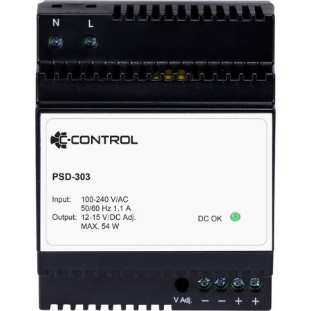 C-Control PSD-303 Alimentatore per guida DIN Consumo (standby) 0.3 W 12 V/DC 4.5 A 54 W 1 x