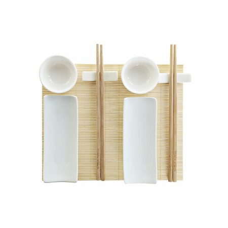 Set per Sushi DKD Home Decor Bambù Gres Bianco Naturale Orientale 28