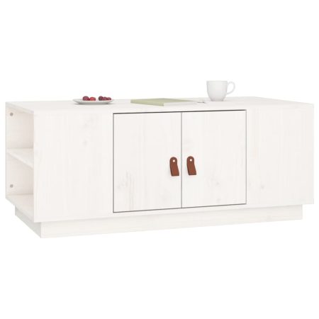 Tavolino da Salotto Bianco 100x50x41 cm Legno Massello di Pino