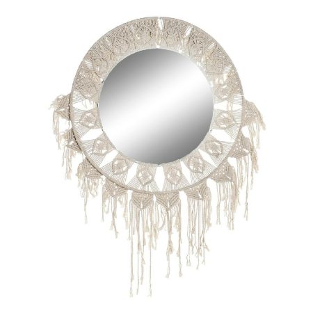 Specchio da parete DKD Home Decor ES-171097 75 x 2 x 75 cm Legno Bianco Macramé Boho Made in Italy Global Shipping