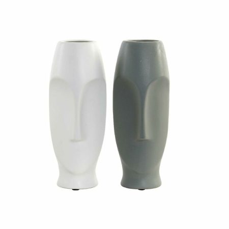 Vaso DKD Home Decor Bianco Grigio Ceramica Plastica Viso 11 x 11 x 26