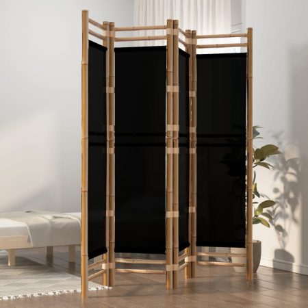 Divisorio Ambienti 4 Pannelli Pieghevole 160 cm Bambù e Tela