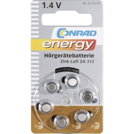 Conrad energy Batteria a bottone ZA 312 Zinco-aria 160 mAh 1.4 V 6 pz.