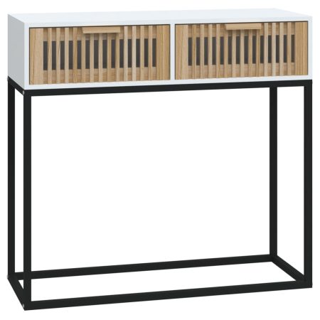 Tavolino Consolle Bianco 80x30x75 cm Legno Multistrato e Ferro