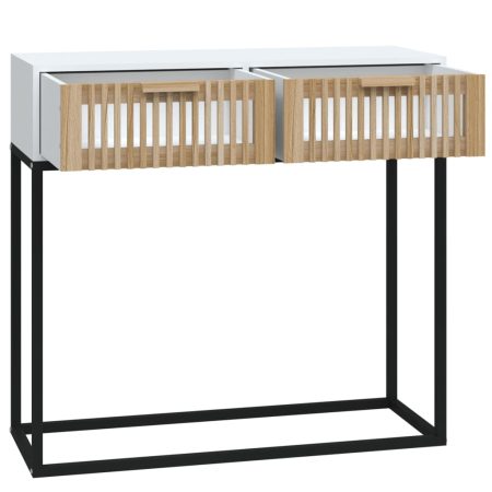 Tavolino Consolle Bianco 80x30x75 cm Legno Multistrato e Ferro