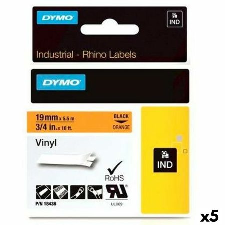 Nastro Laminato per Etichettatrici Rhino Dymo ID1-19 Nero Arancio 19 x 5