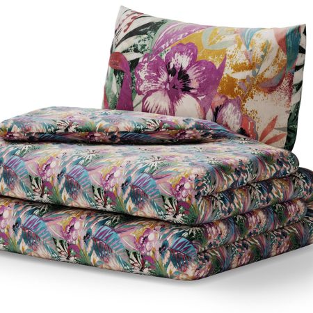 Set lenzuola AVERI colore turchese stampato motivi floreale stile tropicale 160x200+70x80*2 AmeliaHome