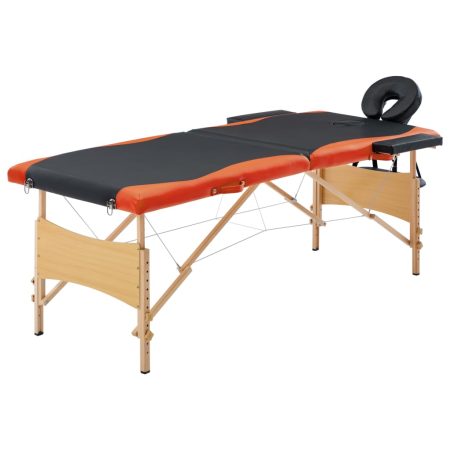 Lettino Massaggio Pieghevole a 2 Sezioni Legno Nero e Arancione