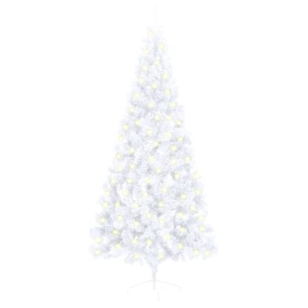 Set Albero Natale Artificiale a Metà LED e Palline Bianco 180cm