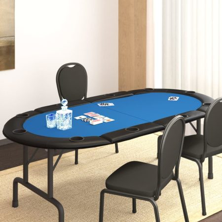Piano Tavolo da Poker Pieghevole 10 Giocatori Blu 208x106x3 cm