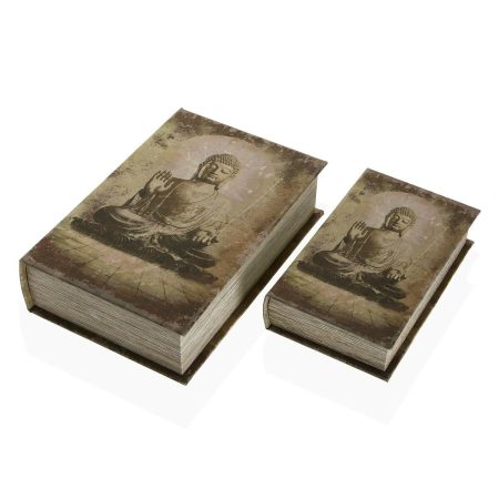 Scatola Decorativa Versa Libro Buddha Tela Legno MDF 7 x 27 x 18 cm Made in Italy Global Shipping