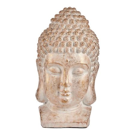 Statua Decorativa da Giardino Buddha Testa Bianco/Dorato Poliresina (35 x 65