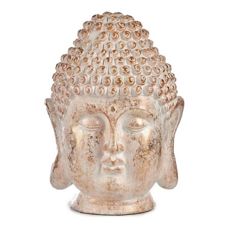 Statua Decorativa da Giardino Buddha Testa Bianco/Dorato Poliresina (31