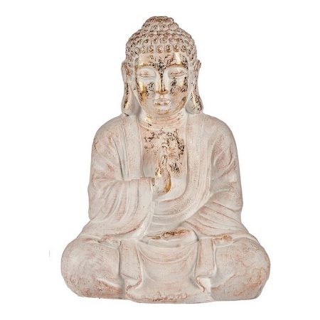 Statua Decorativa da Giardino Buddha Bianco/Dorato Poliresina (23