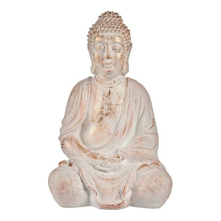 Statua Decorativa da Giardino Buddha Bianco/Dorato Poliresina (24