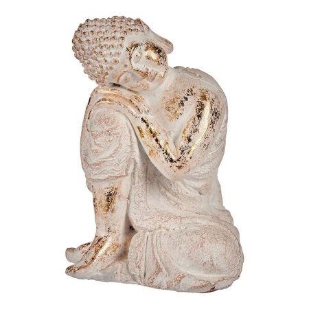 Statua Decorativa da Giardino Buddha Bianco/Dorato Poliresina (23 x 33 x 26 cm) Made in Italy Global Shipping