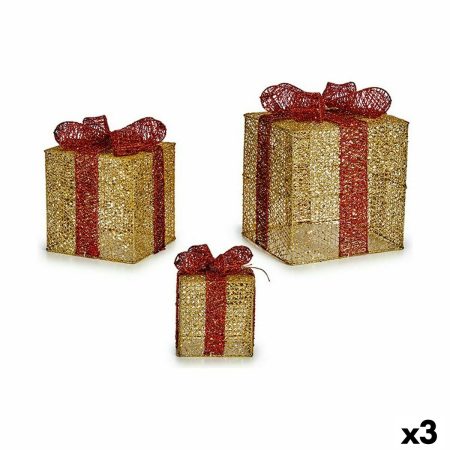 Set di Addobbi di Natale Metallo Pacco Regalo Rosso Dorato (3 Unità) Made in Italy Global Shipping