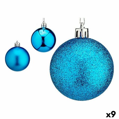 Set di palline di Natale 6 cm Azzurro Plastica (9 Unità) Made in Italy Global Shipping