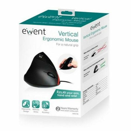 Mouse Ergonomico Ottico Ewent EW3156 1000 dpi USB Nero Nero/Rosso Rosso/Nero