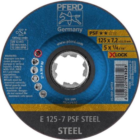 PFERD 62011125 X-LOCK PSF STEEL Disco di sgrossatura con centro depresso Diametro 125 mm 10 pz.