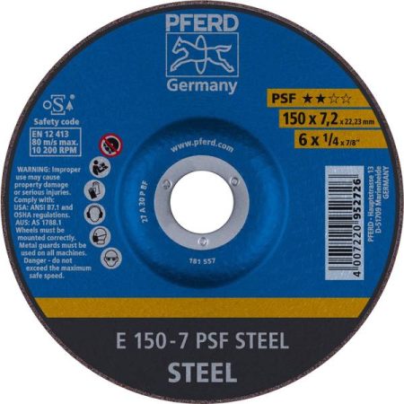 PFERD 62015628 E 150-7 PSF STEEL Disco di sgrossatura con centro depresso Diametro 150 mm 10 pz.