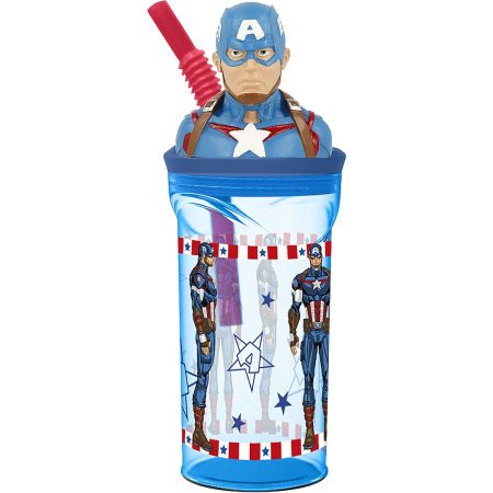 Bicchiere con Cannuccia Capitán América CZ11331 360 ml 3D