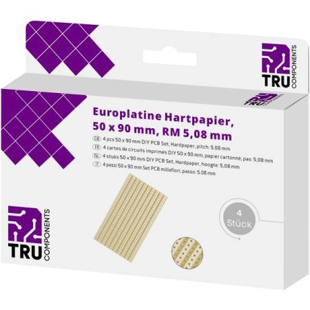 TRU COMPONENTS Scheda formato Europa Carta laminata (L x L) 90 mm x 50 mm 35 µm Passo 5.08 mm Contenuto 4 pz.