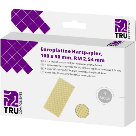 TRU COMPONENTS Scheda formato Europa senza strato di Cu Carta laminata (L x L) 100 mm x 50 mm 35 µm Passo 2.54 mm